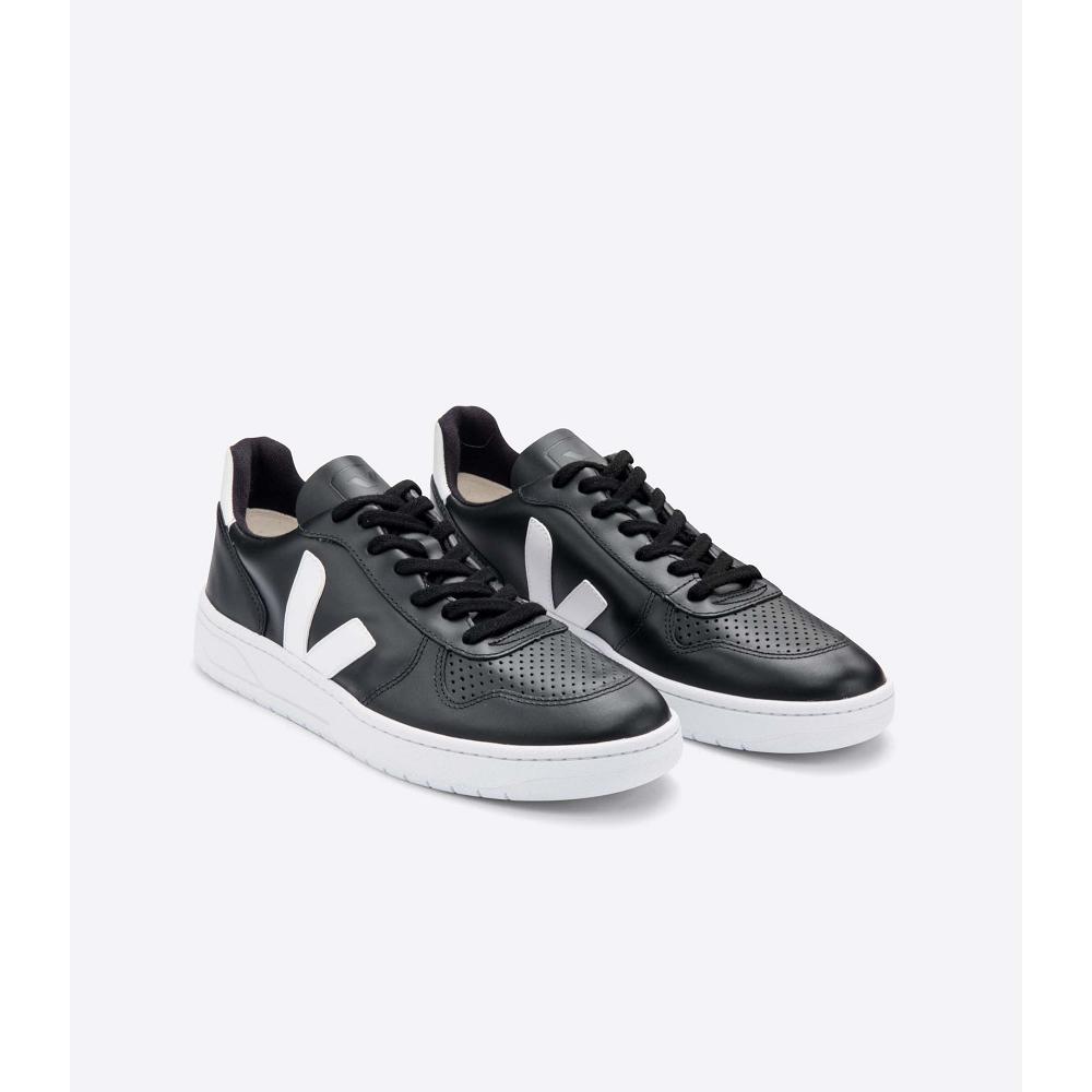 Veja V-10 LEATHER SOLE Men's Sneakers Black/White | CA 321RVD